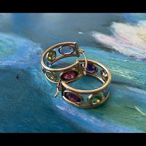 Stunning 10K gold and amethyst, citrine, topaz, and garnet gemstone earrings